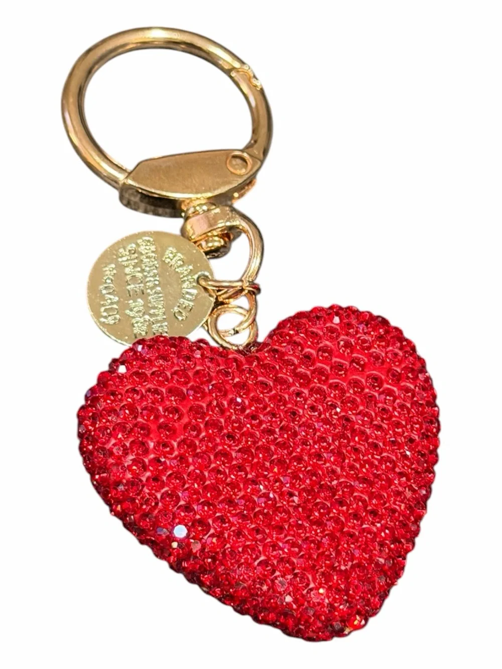Gold Keychain with Red Crystal Heart Charm